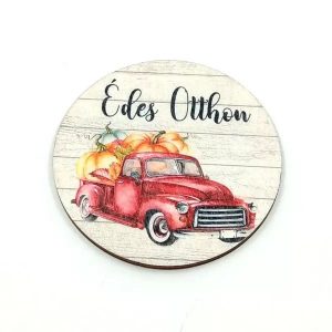 tokkel-teli-piros-furgonos-edes-otthon-feliratu-festett-fatabla-dobosdoboz