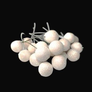 Krém-fehér csillámos drótszáras polifoam golyó 1,5 cm 20 db, glitteres bogyó, csillámos hungarocell