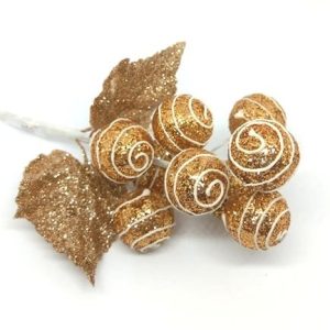 Glitteres nyalóka bronz alapú fehér csíkkal – polifoam díszítőág, csillámos dekor, csillámos díszítő,