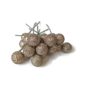 Homokezüst csillámos drótszáras polifoam golyó 1,5 cm 20 db