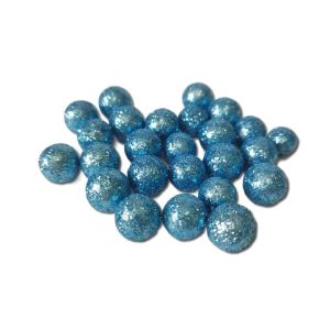 Jégkék csillámos polifoam golyó – kb. 1,5-1,8 cm, 25 db, csillámos hungarocell, glitteres hungarocell, jégvarázs