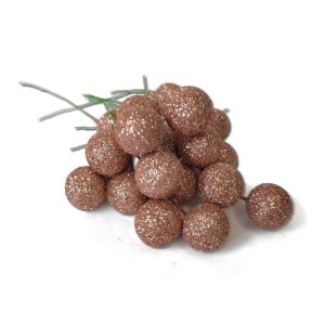 Rosegold csillámos drótszáras polifoam golyó 1,5 cm 20 db, glitteres bogyó. glitteres hungarocell