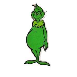 Sunyin mosolygó grincs festett fatábla – 10 cm, 1 db, grinchmas, grincses dísz, karácsonyi fatábla