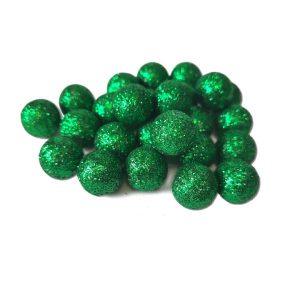 Karácsonyzöld csillámos polifoam golyó – kb. 1,5 cm, 25 db, csillámos golyó, glitteres golyó, csillámos dísz, karácsonyi dekorbogyó