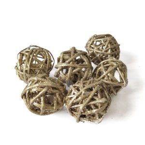 Rattangolyó – arany , 6 db, rattan díszítő, arany golyó, karácsonyi dekorelem, téli dísz, karácsonyi vessző gömb