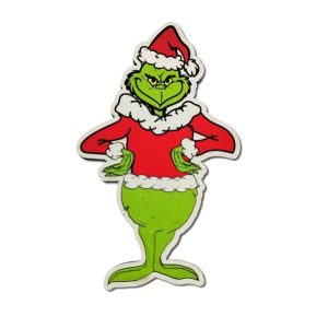 Sunyin mosolygó mikulás ruhás grincsfestett fatábla – 9 cm, 1 db