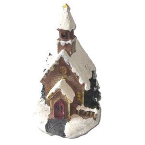 VilágÍtós havas tetős templom – 1 db, dekorelem, karácsonyi falu dekor, karácsonyi város, karácsonyi jelenet