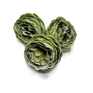 Vintage zöld extra dús szírmú bazsarózsa – 3 db, kb. 6 cm, selyemvirág, dekorkellék, viráágkötészet