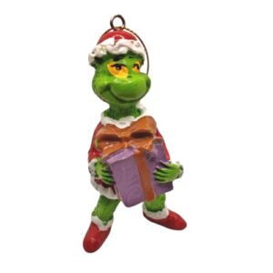 Grincs ajándékkal akasztós kerámia figura – 1 db, kb. 9