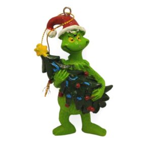 Grincs karácsonyfával akasztós kerámia figura – 1 db, kb. 10 cm. karácsonyi dekorelem, karácsonyi dekortermék