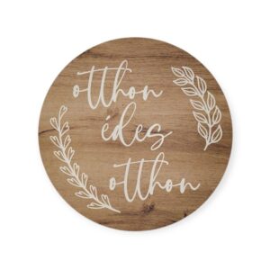 Otthon édes otthon feliratú fa hátterű festett fatábla – 13 cm, 1 db