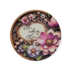 Otthon édes otthon feliratú magnóliás festett fatábla – 13 cm, 1 db