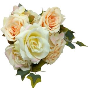 Vintage rózsa csokor borostyánnal –selyemvirág pasztell rózsaszín-krém, művirág, virágkötészeti elem