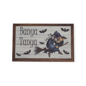 Banya tanya festett fatábla – 5 x 8 cm, 1 db, halloweeni fatábla, halloweeni dekor, őszi sekor