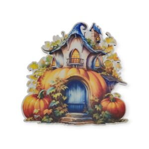 Tökházikó – kék tetővel festett fatábla, 12,5 x 12,5 cm, 1 db, dekoralap, dekorkellék, dekortermék, őszi dísz