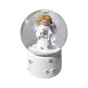 Hógömb ezüst-fehér angyalka – kerámia, 1 db