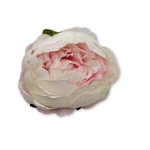 Dús bazsarózsafej selyem nagy méretű – krém halvány rózsaszín középpel, 1 db, kb. 9 cm