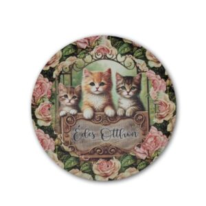 Édes otthon feliratú cicák rózsával festett fatábla – 13 cm, 1 db, dekokellék, dekorelem, díszítő kellék, kopogtató, ajtódísz