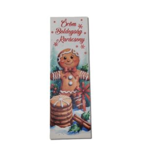 Öröm, boldogság, karácsony feliratú mézeskalácsos festett fatábla – 20 x 6,5 cm, 1 db