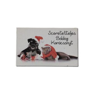 Szeretetteljes boldog karácsonyt feliratú kutyás, cicás festett fatábla – 5 x 8 cm, 1 db